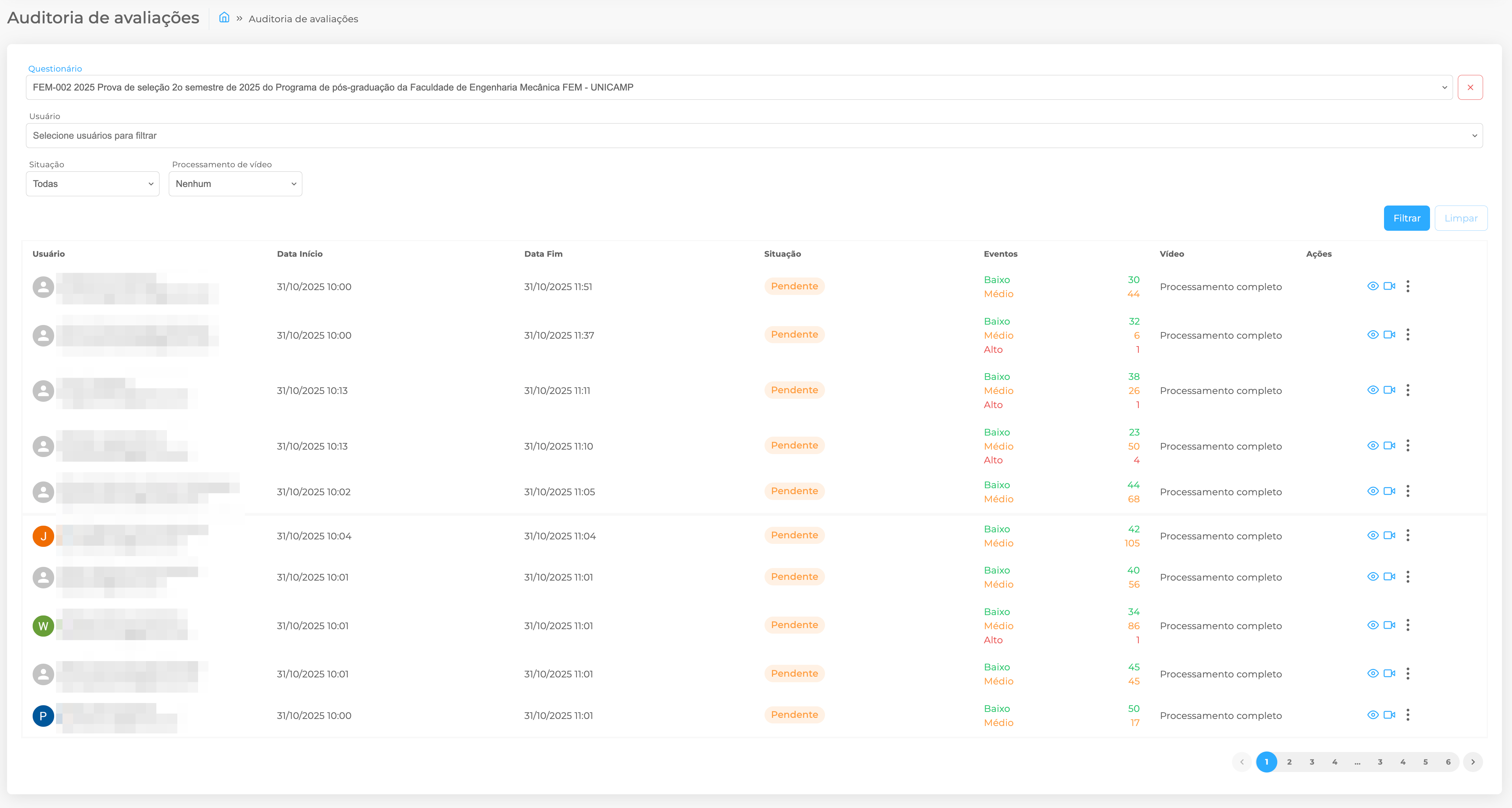 Registro visual utilizado na identificação de uma prova online