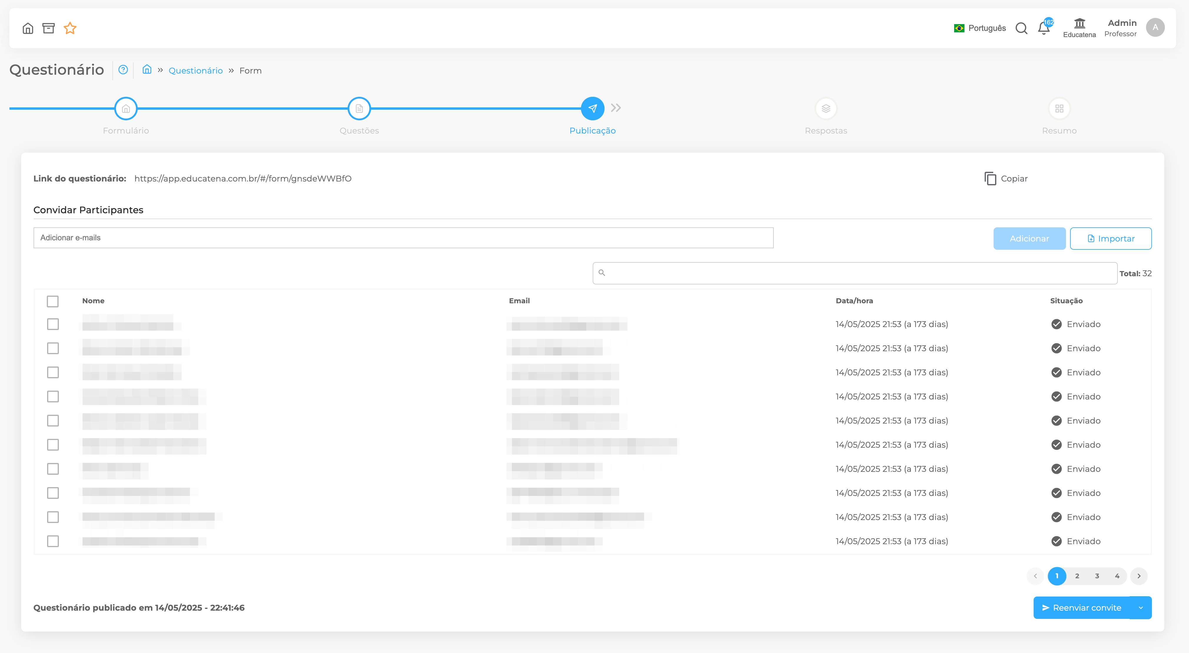 Painel de acompanhamento de uma aplicação de provas online