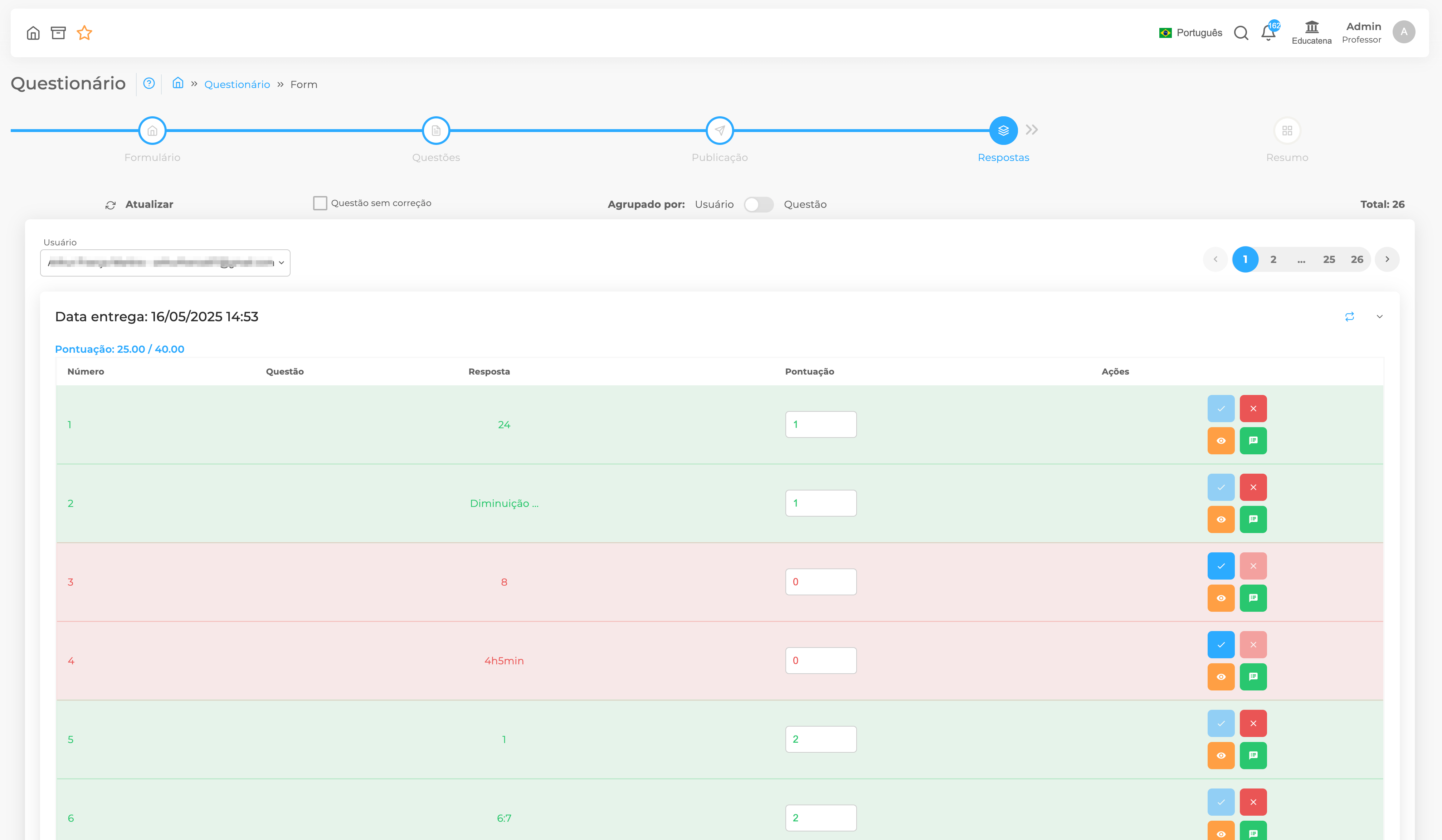 Etapas de diagnóstico, acompanhamento e resultado de avaliações